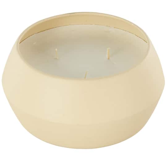 Ivory and Iris 6.25" Beige with White Wax 3 Wick Rose Blossom & Sandalwood Scented Textured Metal Candle